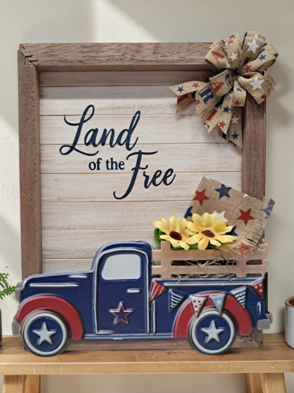 Rustic Patriotic Truck Wall Decor | Land of the Free Farmhouse Sign
